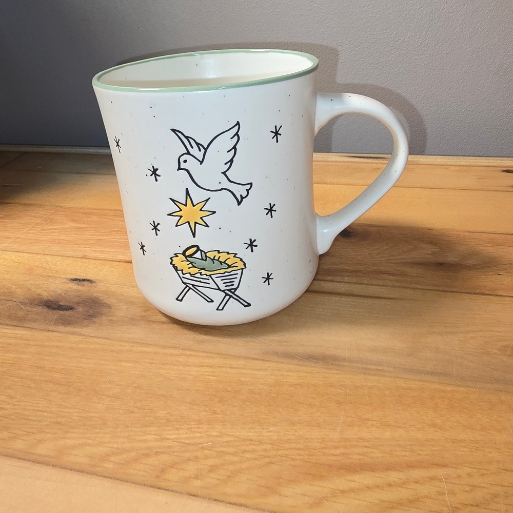 Peppermint & Pine Nativity Scene Speckled Ceramic Christmas Coffee Mug White